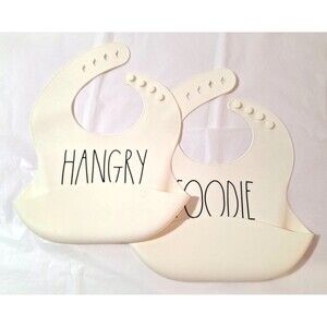 2 Pc Rae Dunn Baby Silicone Baby Bibs Hangry & Foodie Waterproof Easy Clean